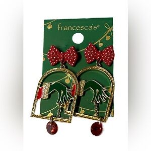 Francesca's Collections Grinch Red Bow & Gold Arch Earrings